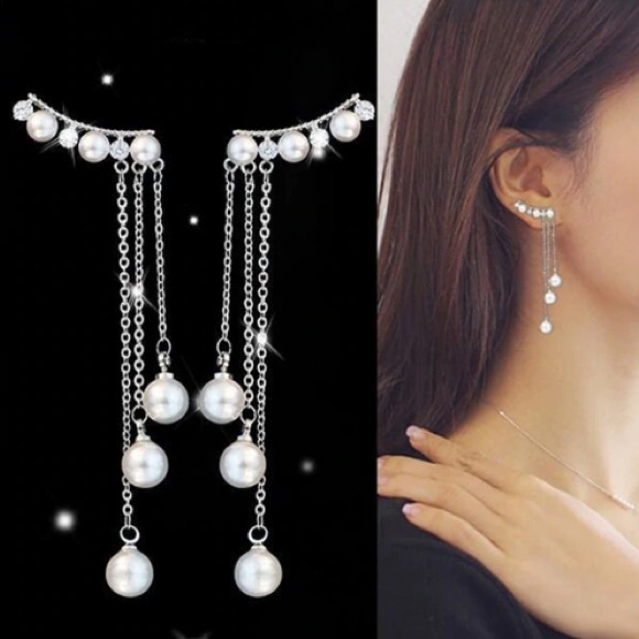 NEW!๐๐SILVERY CZ PEARL LOOK! SPARKLING DROPS๐๐ - Picture 2 of 8
